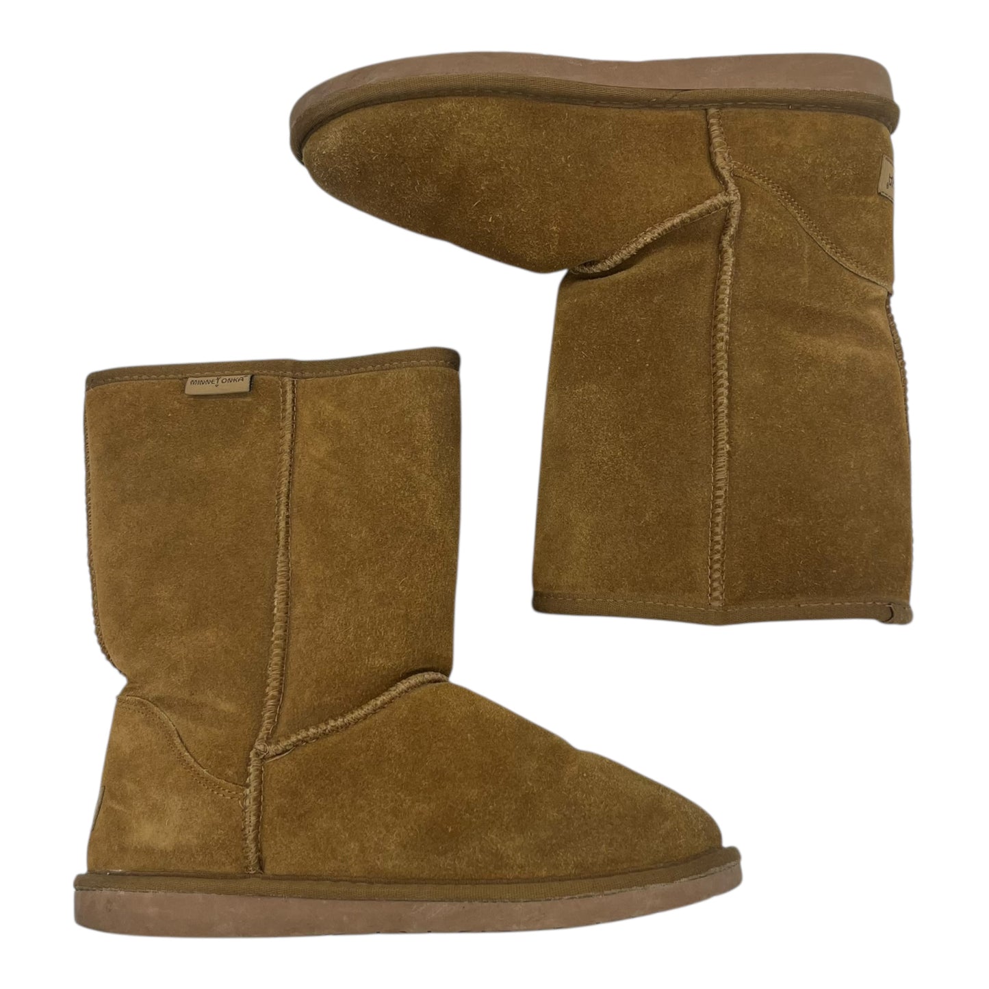 Boots Mid-Calf Flats By Minnetonka In Brown, Size:9