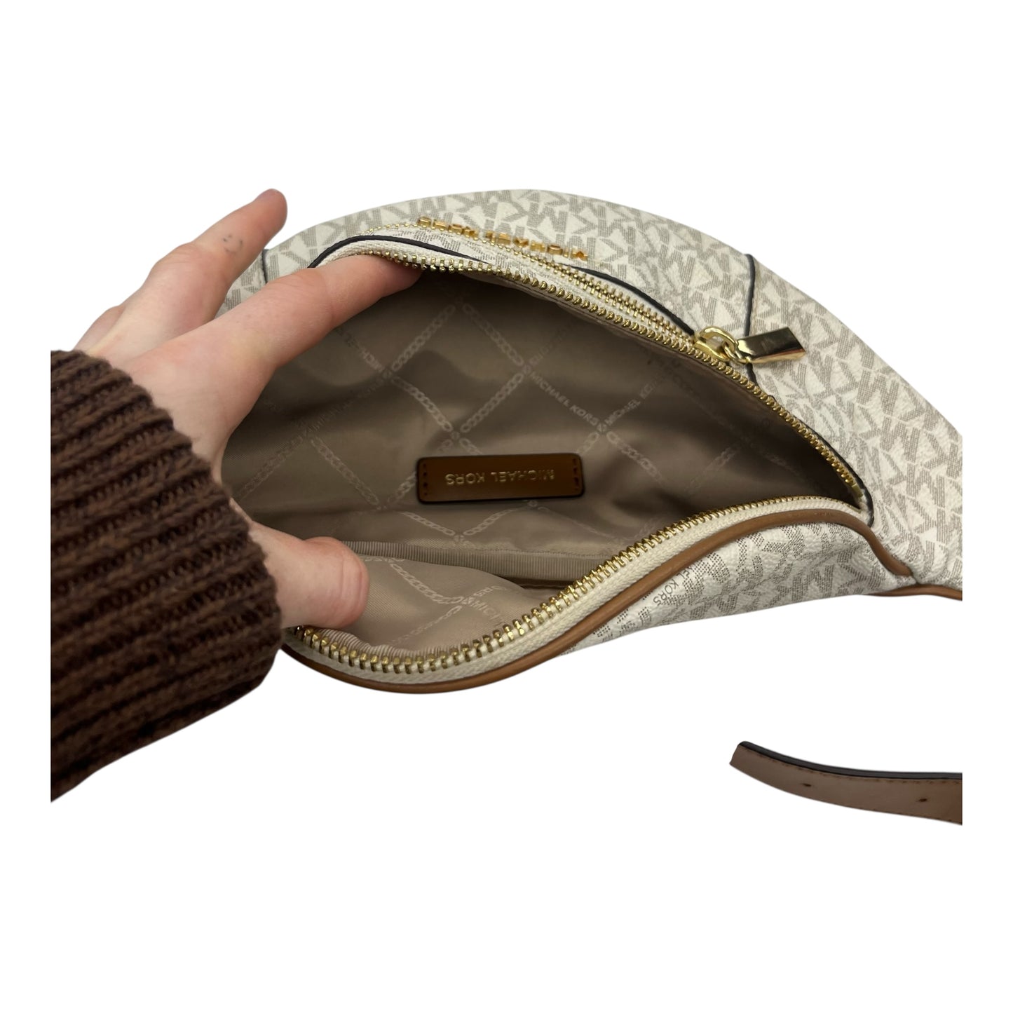 Belt Bag Designer By Michael Kors In Cream & Tan, Size:Medium