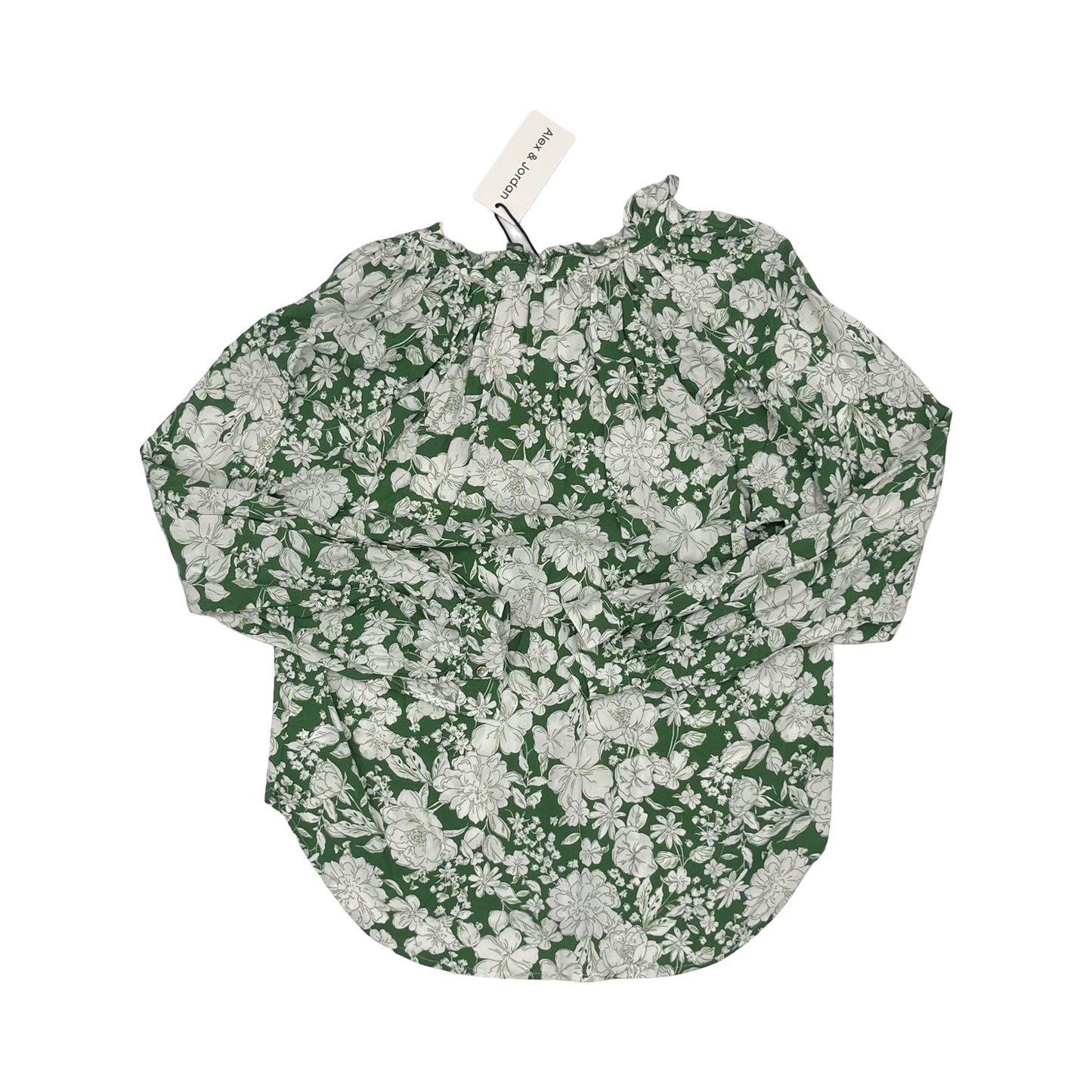Blouse Ls By Clothes Mentor In Green & White, Size:M