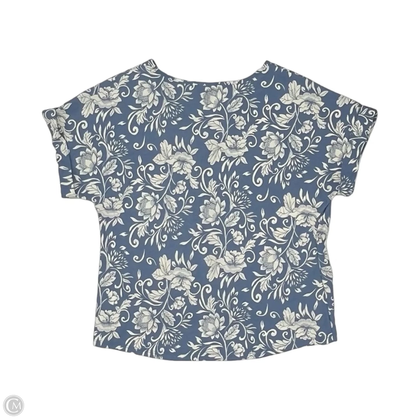 Blouse Short Sleeve By Auw In Blue & Cream, Size: S