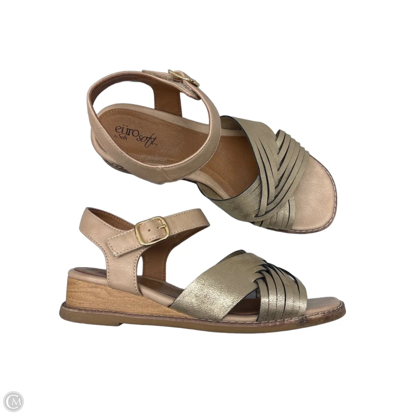 Sandals Heels Wedge By Sofft In Gold & Tan, Size: 8