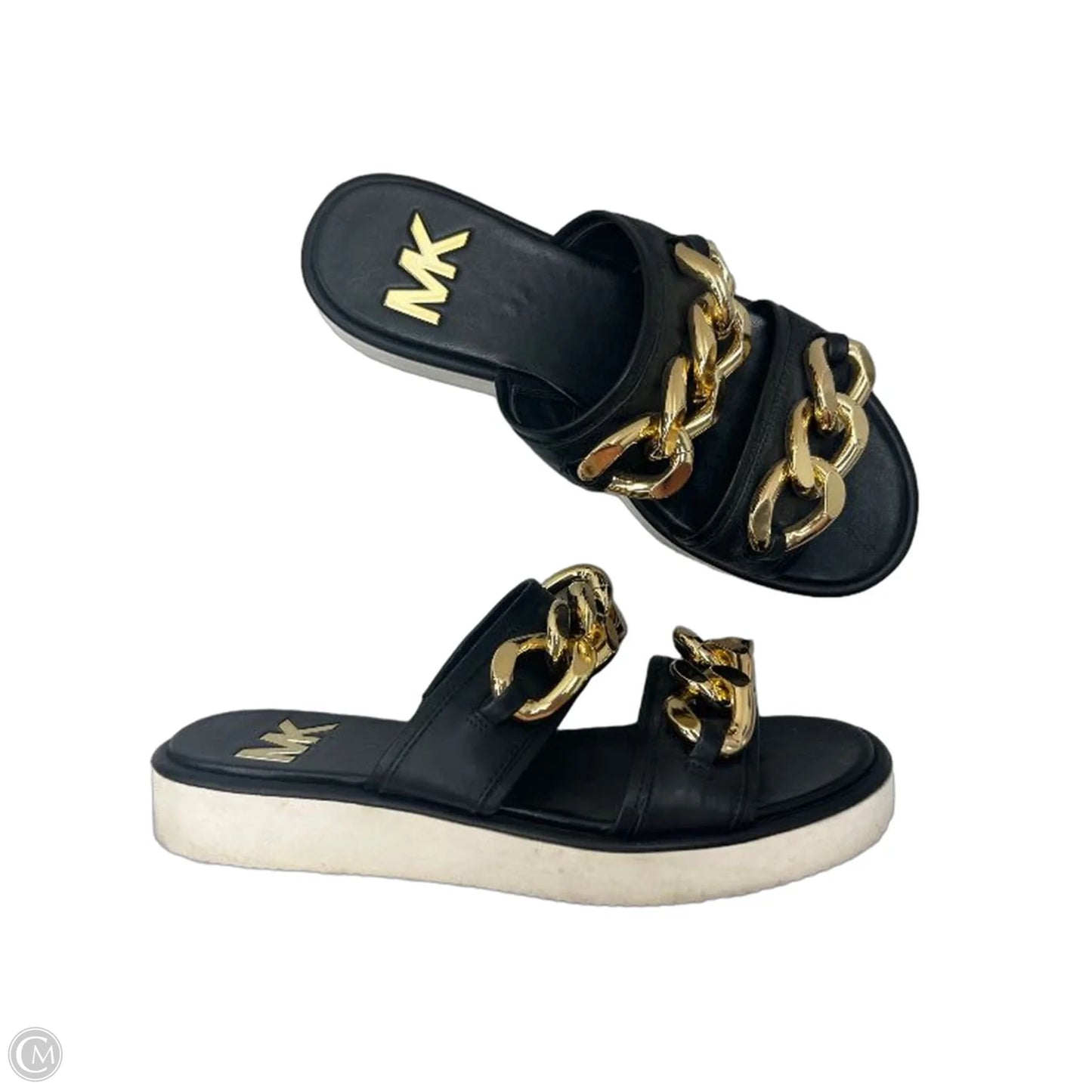 Sandals Designer By Michael Kors In Black & Gold, Size: 8.5
