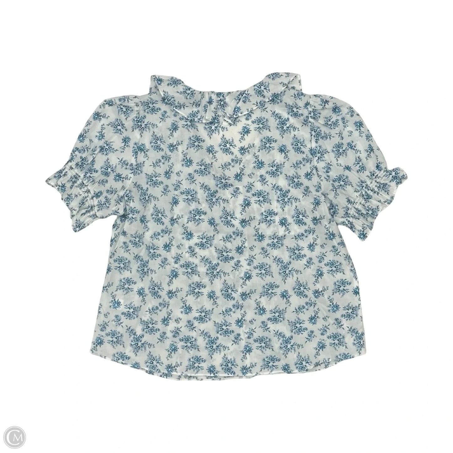 Blouse Short Sleeve By Cece In Blue & White, Size: L