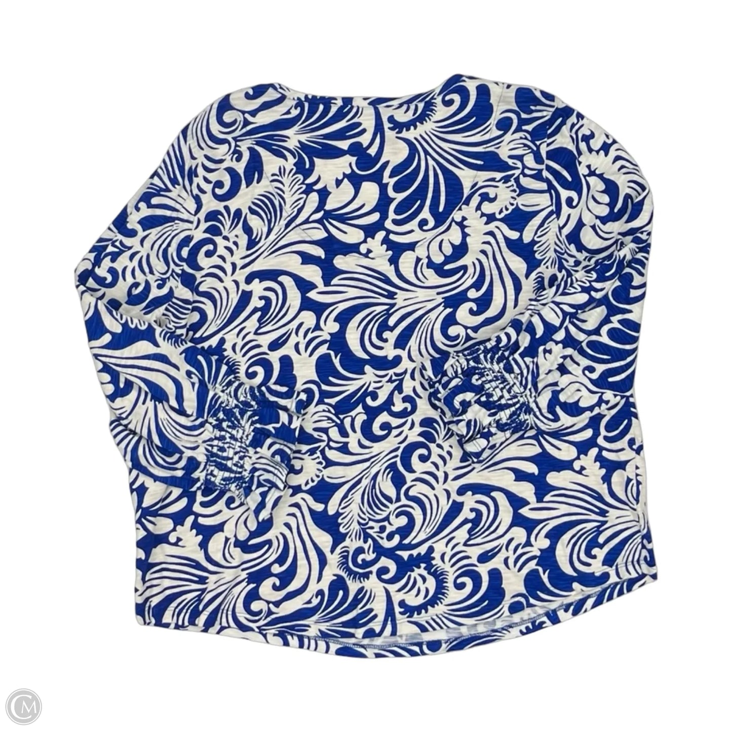 Top 3/4 Sleeve By Chicos In Blue & White, Size: Xl