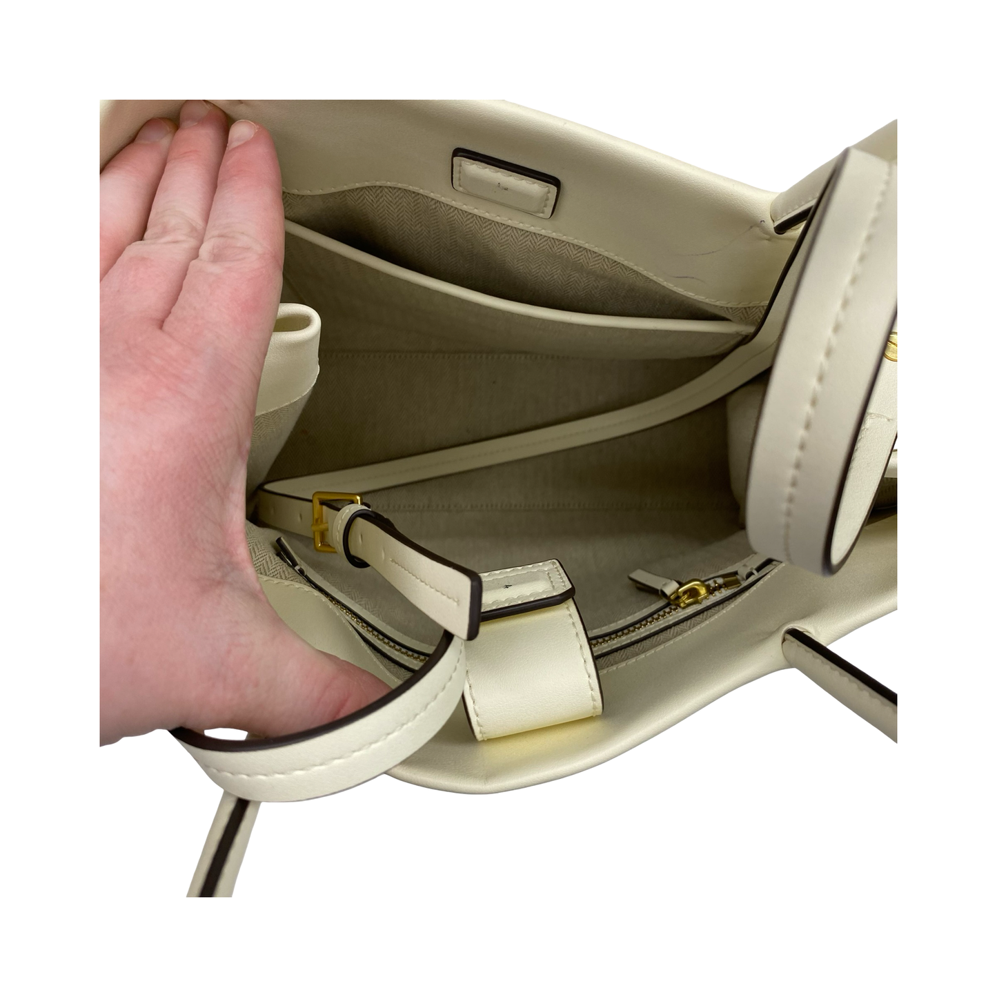 Handbag Designer By Tory Burch In Cream, Size:Medium