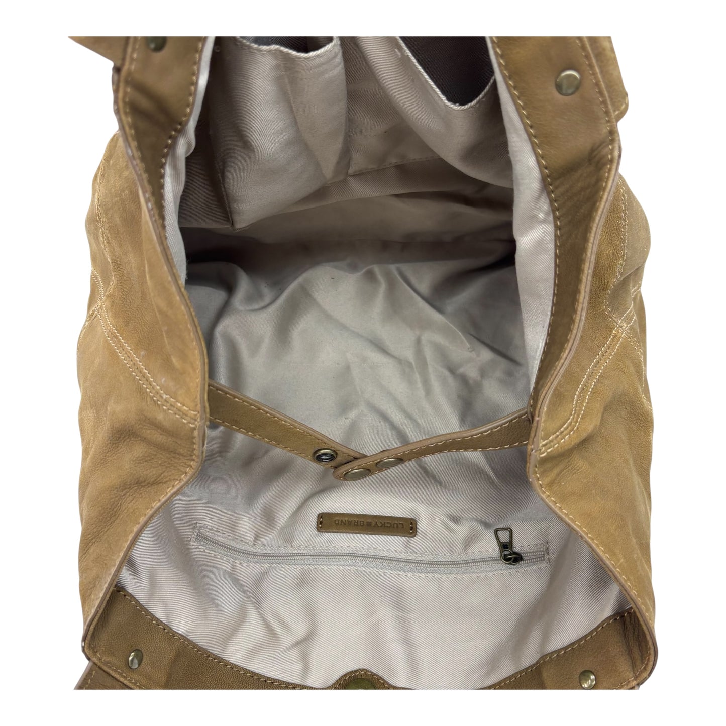 Handbag Leather By Lucky Brand In Brown, Size:Medium