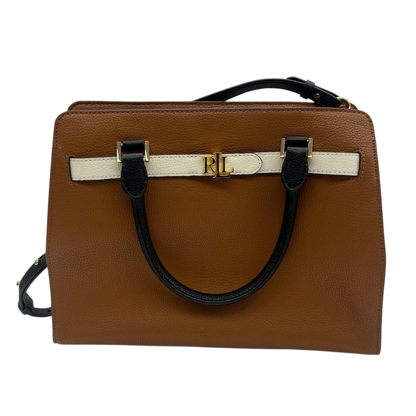Handbag Leather By Ralph Lauren In Black & Brown, Size:Medium