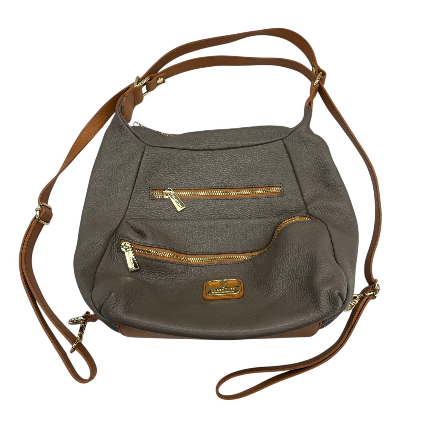 Handbag By Valentina In Brown & Grey, Size:Medium