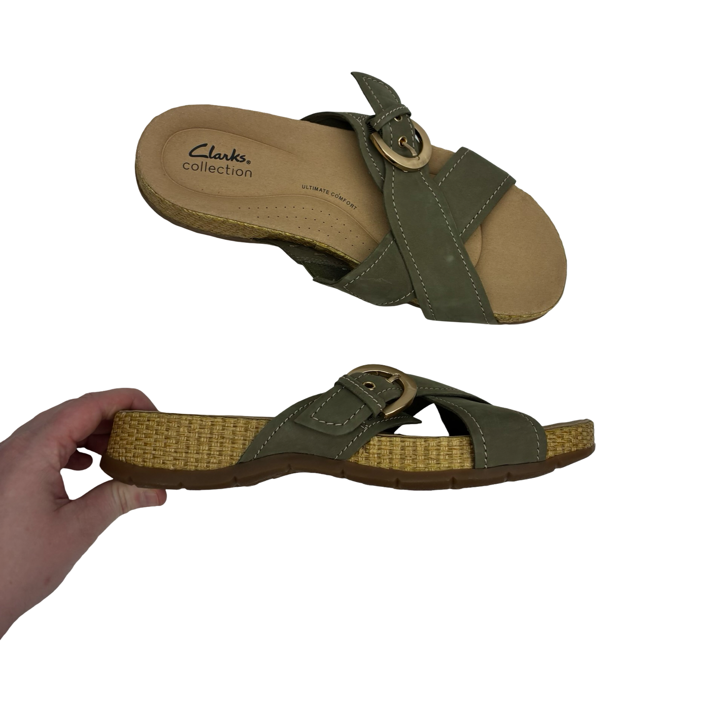 Sandals Flats By Clarks In Green, Size:9.5