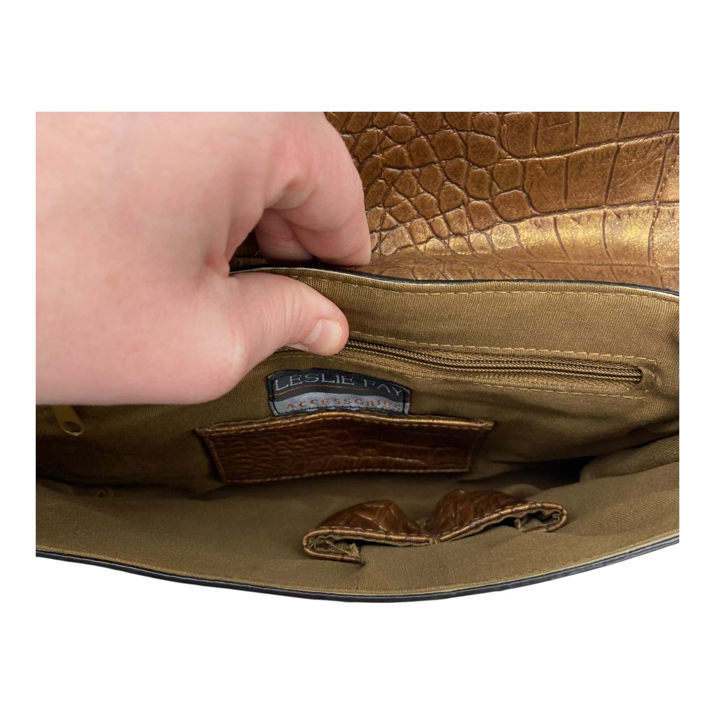 Handbag By Leslie Fay In Bronze, Size:Medium