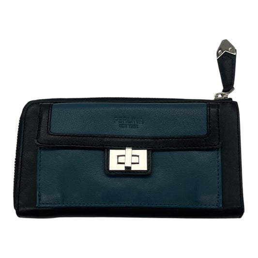 Wallet Leather By Perlina In Black & Green, Size:Medium