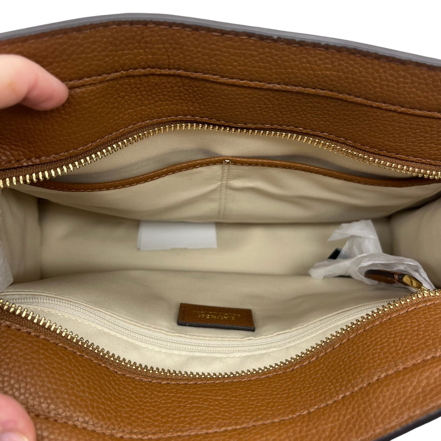 Handbag Leather By Ralph Lauren In Black & Brown, Size:Medium