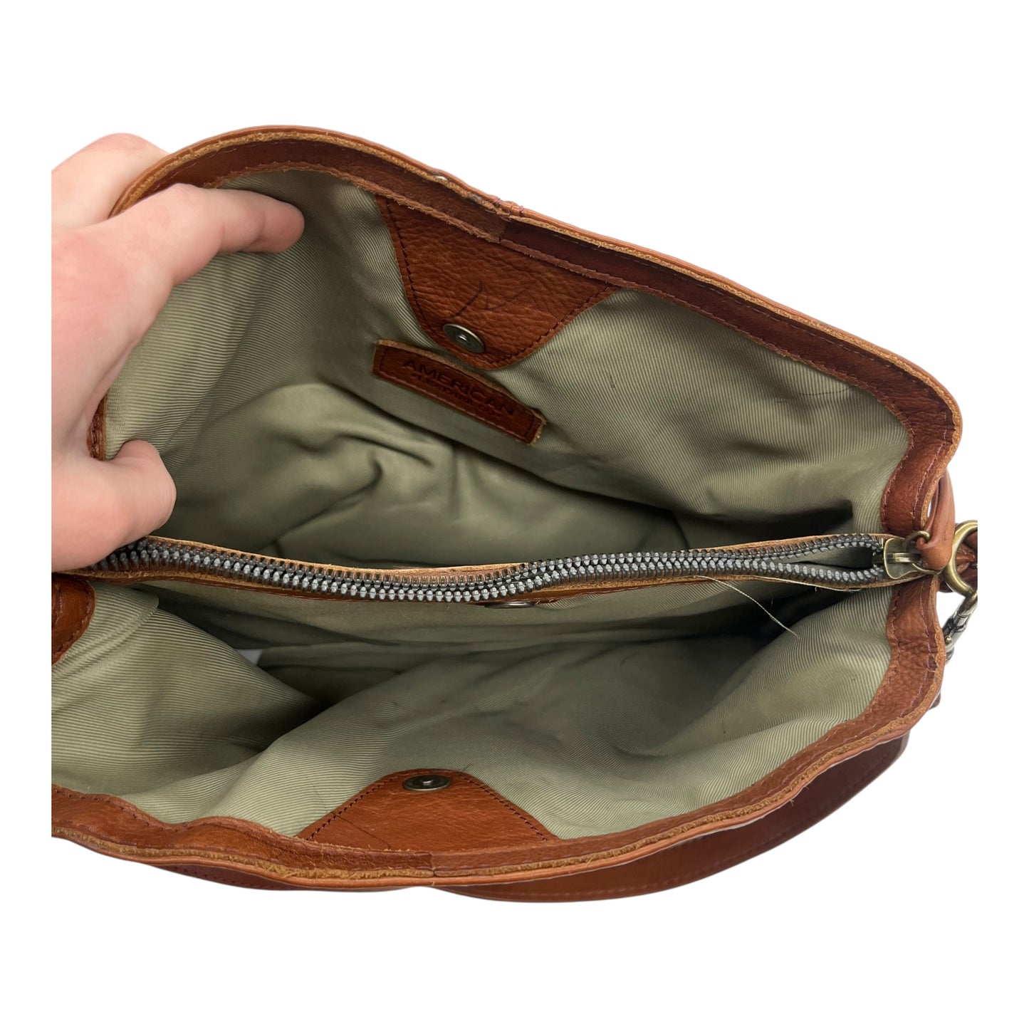 Handbag Leather By Clothes Mentor In Brown, Size:Medium