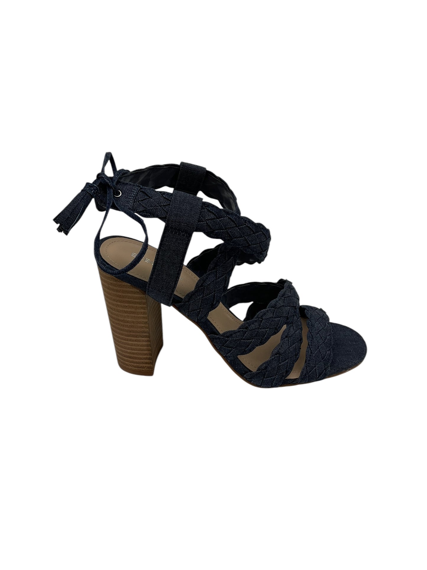 Sandals Heels Block By Bcbg In Blue Denim, Size:8.5