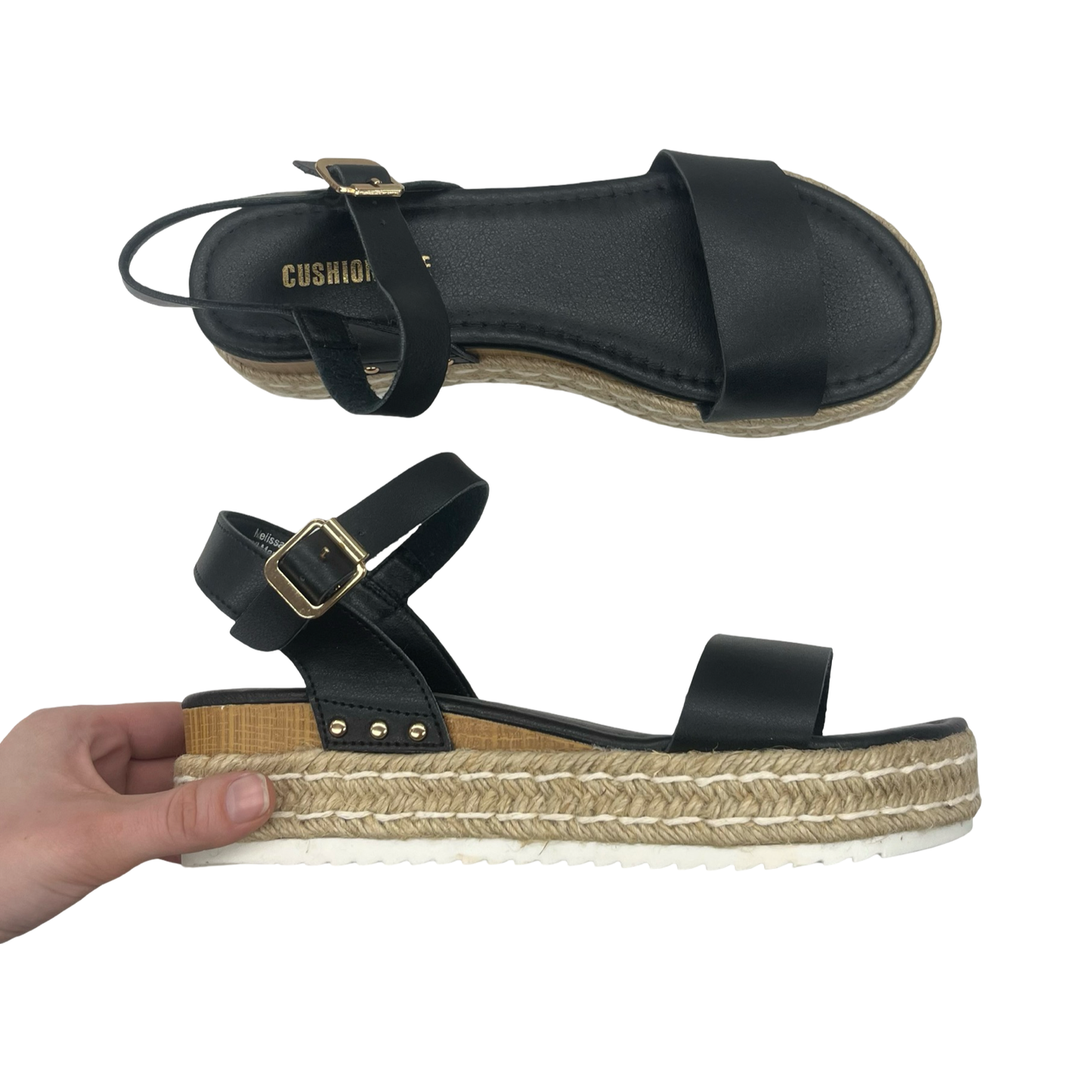 Sandals Heels Platform By Cushionaire In Black & Tan, Size:9