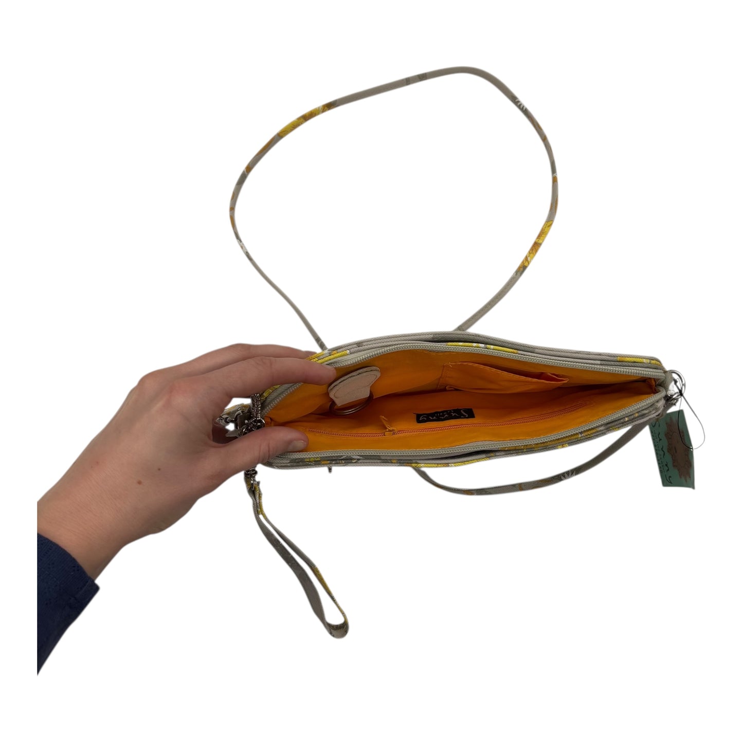 Crossbody By Clothes Mentor In Grey & Yellow, Size:Small