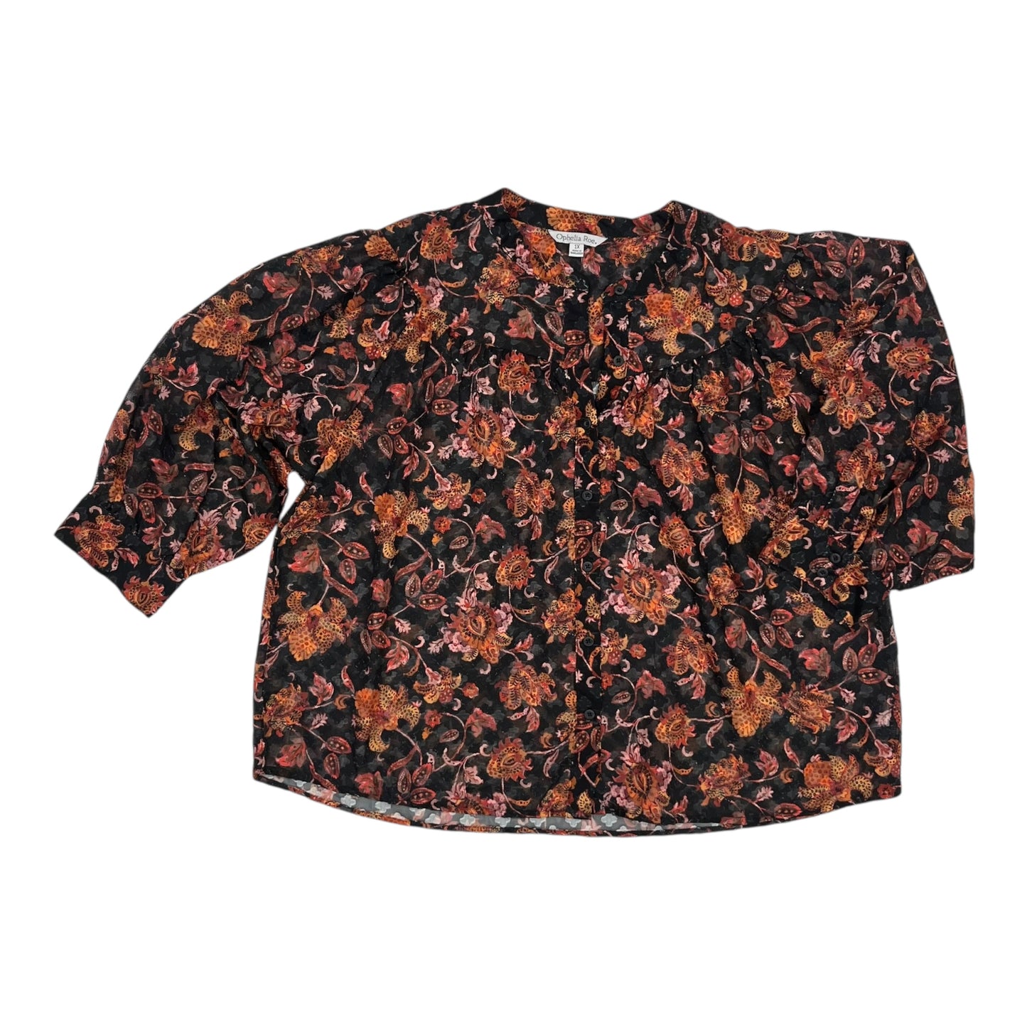 Blouse Ls By Ophelia Roe In Black & Orange, Size:1X