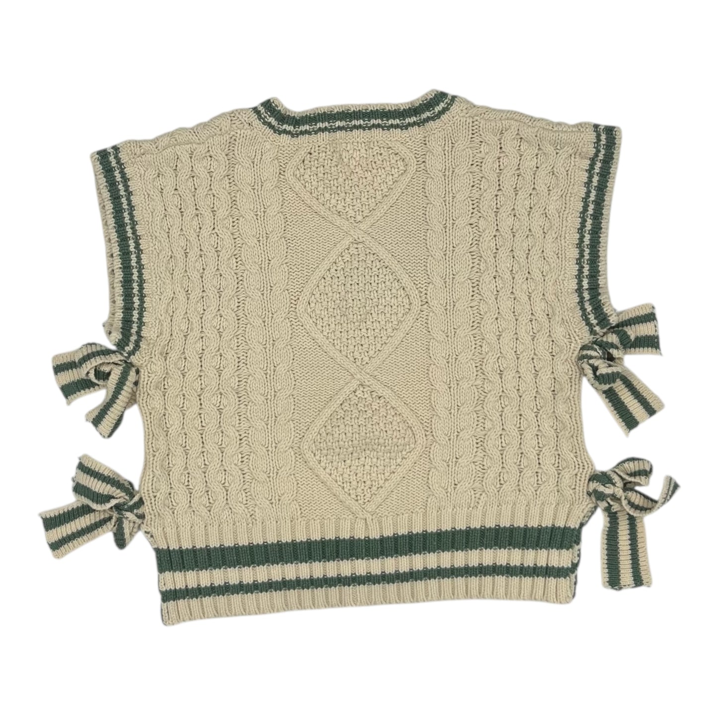 Vest Sweater By Dreamers In Green & Tan, Size:M