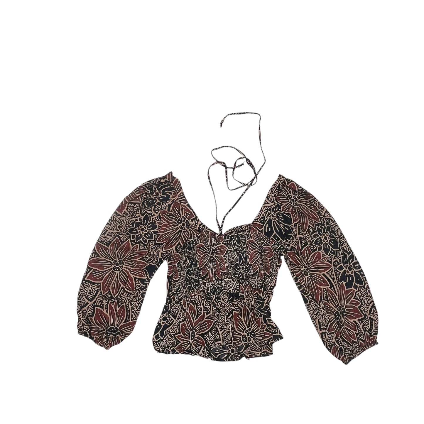 Blouse Ls By Angie In Blue & Brown, Size:L