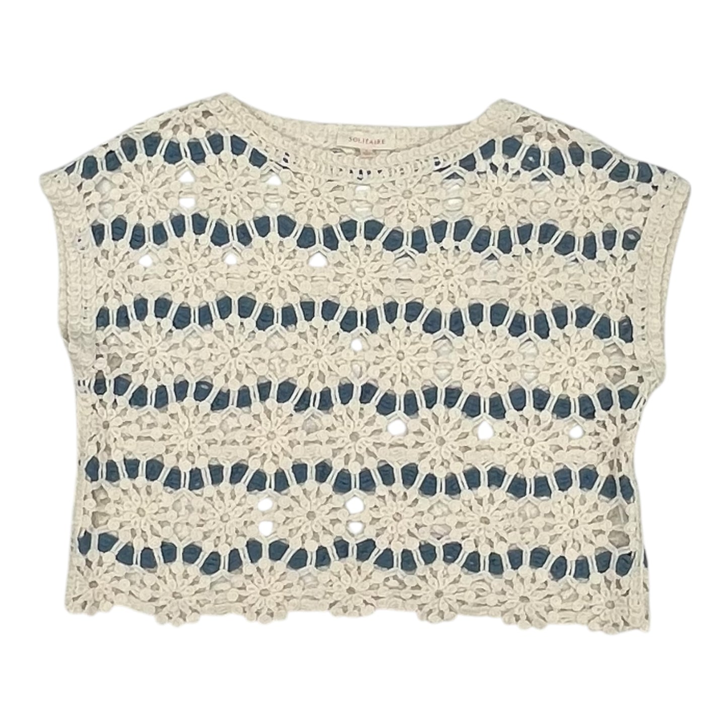 Vest Sweater By Solitaire In Blue & Cream, Size:S