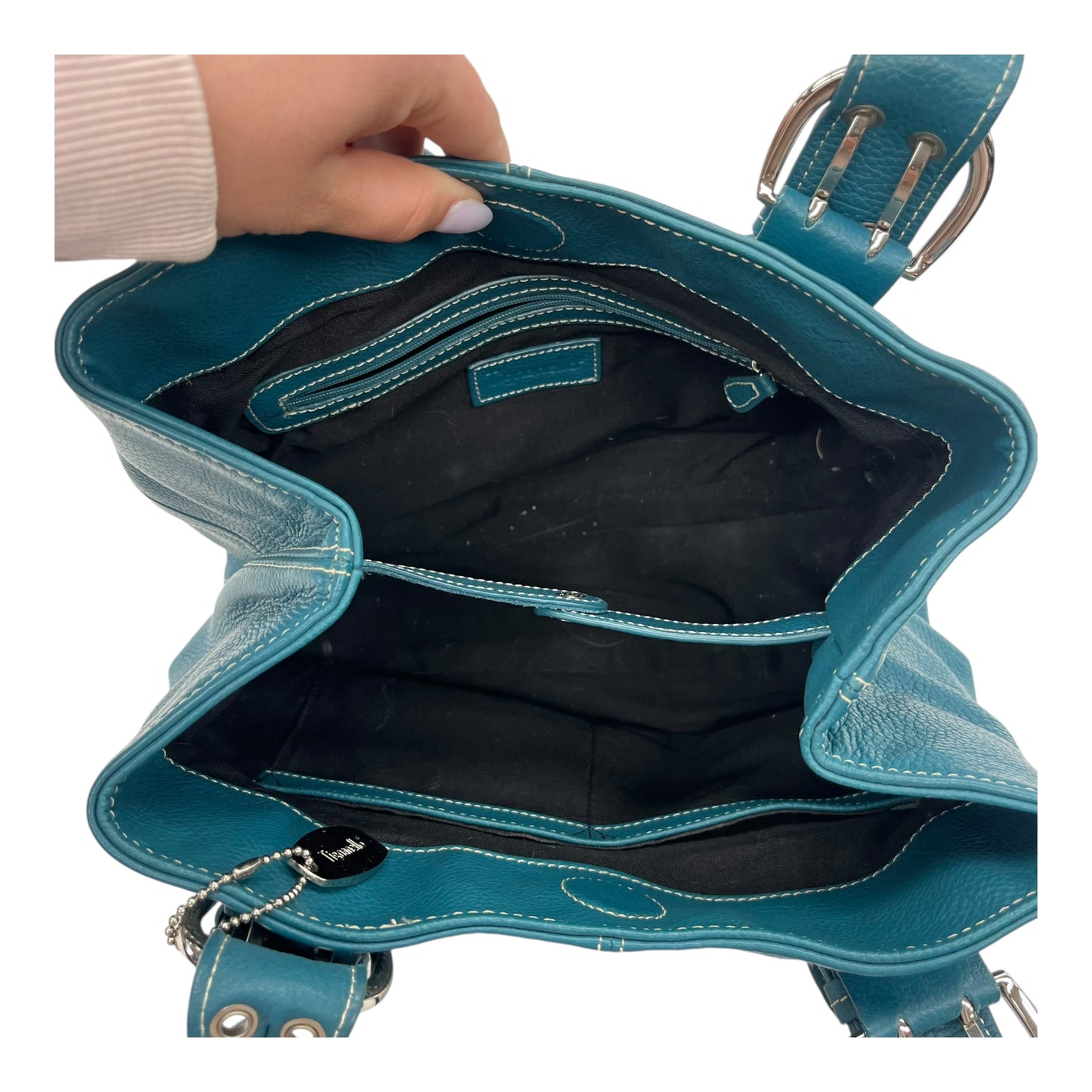 Handbag Leather By Clothes Mentor In Teal, Size:Medium