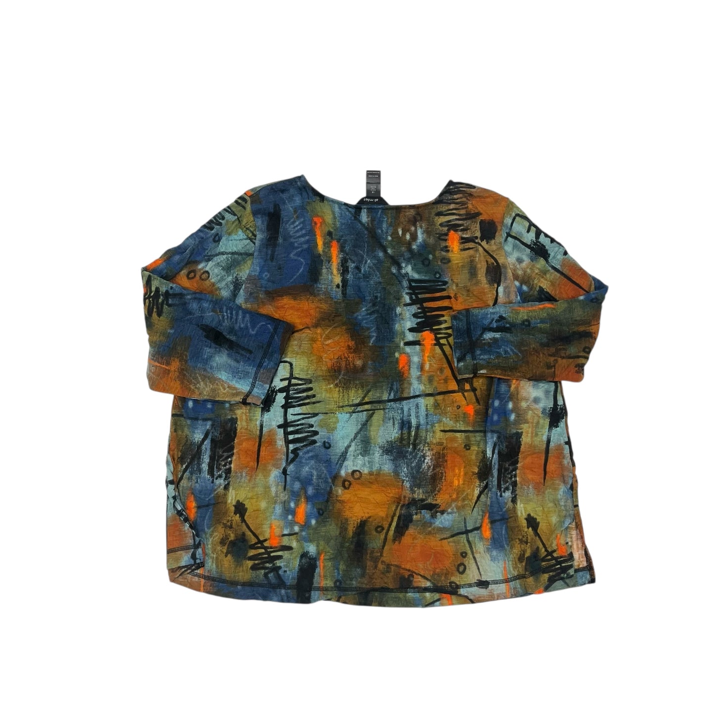 Top 3/4 Sleeve By Ali Miles In Multi, Size:1X