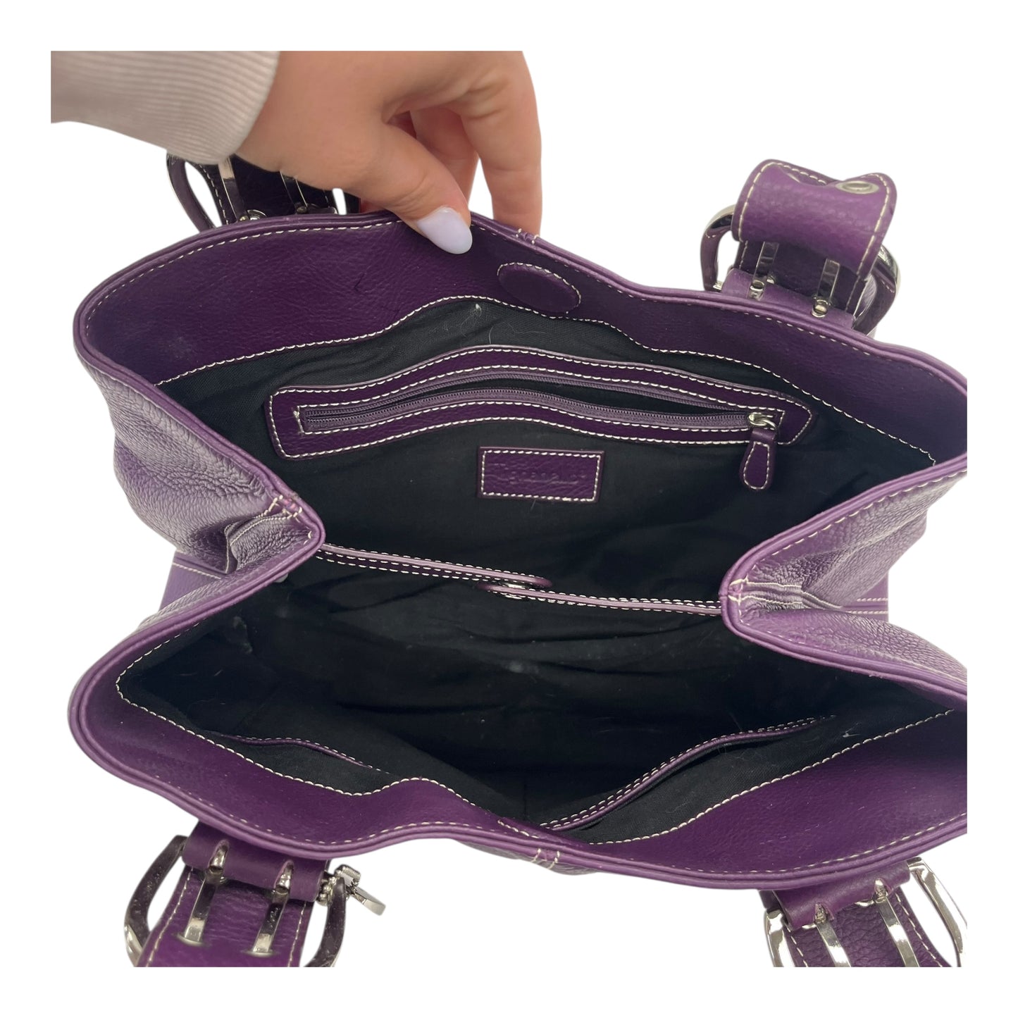 Handbag Leather By Clothes Mentor In Purple, Size:Medium