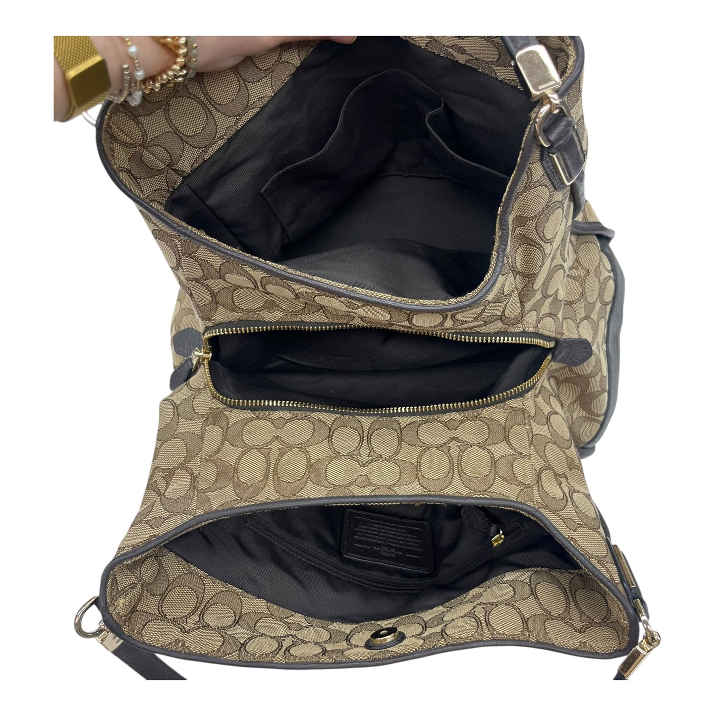 Handbag Designer By Coach In Brown & Tan, Size:Medium