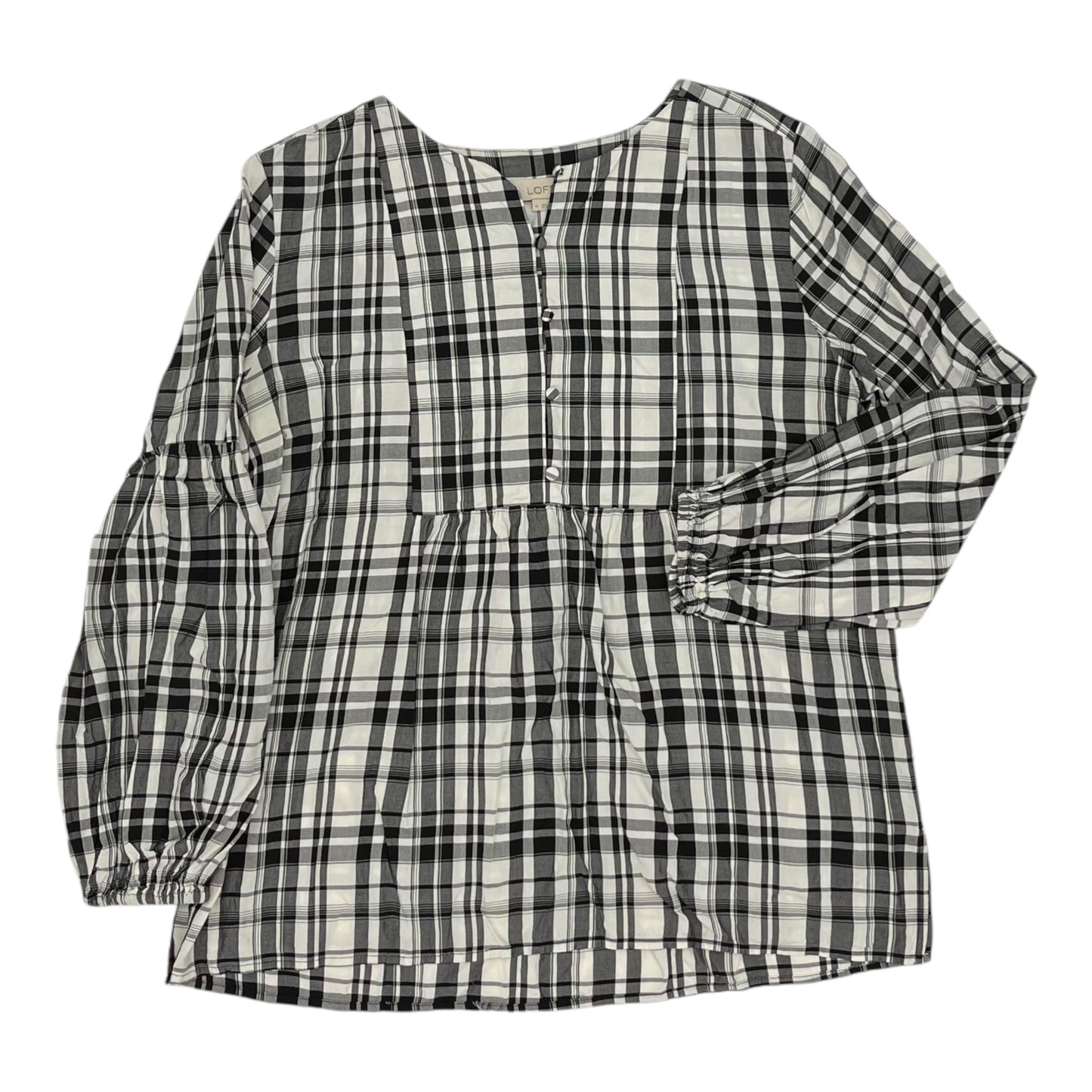 Blouse Ls By Loft In Black & White, Size:M