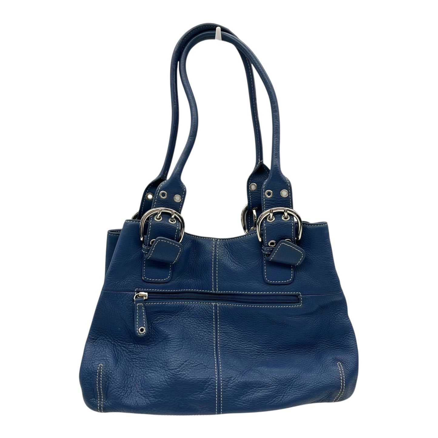 Handbag Leather By Clothes Mentor In Navy, Size:Medium