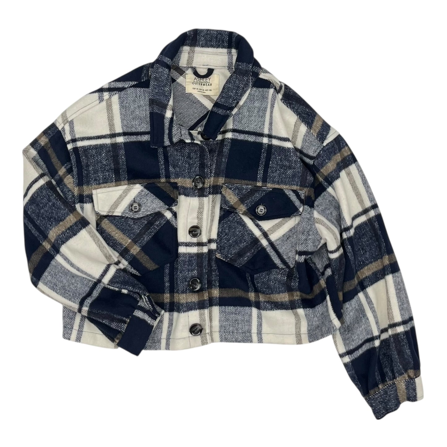 Jacket Shirt By Ashley In Blue & Cream, Size:Xl