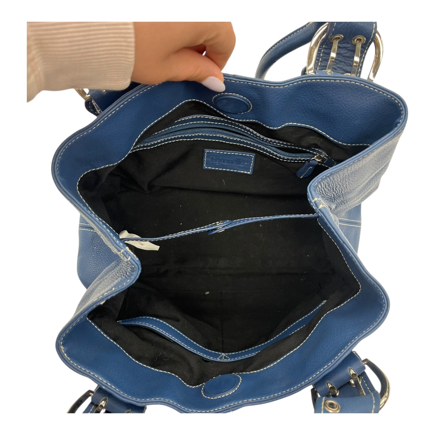 Handbag Leather By Clothes Mentor In Navy, Size:Medium