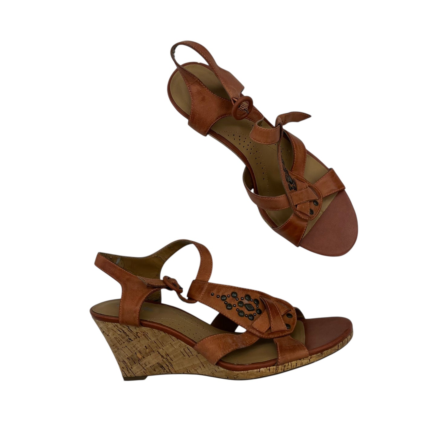 Sandals Heels Wedge By Clarks In Orange, Size:8