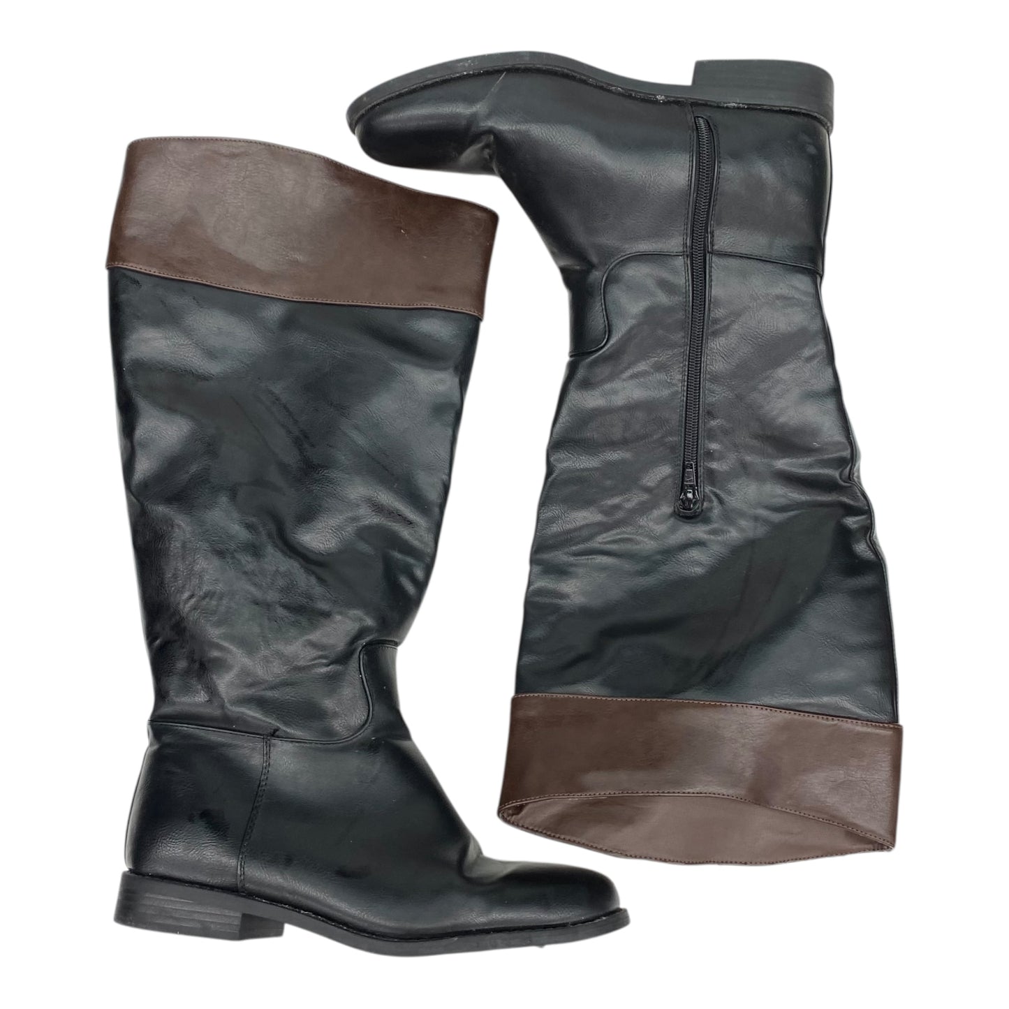 Boots Knee Flats By Just Fab In Black & Brown, Size:9