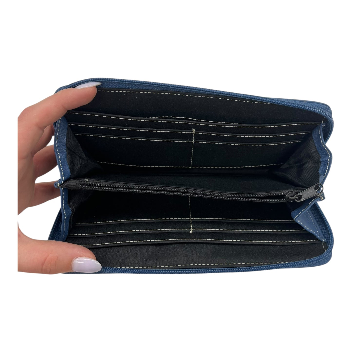 Wallet Leather By Clothes Mentor In Navy, Size:Medium
