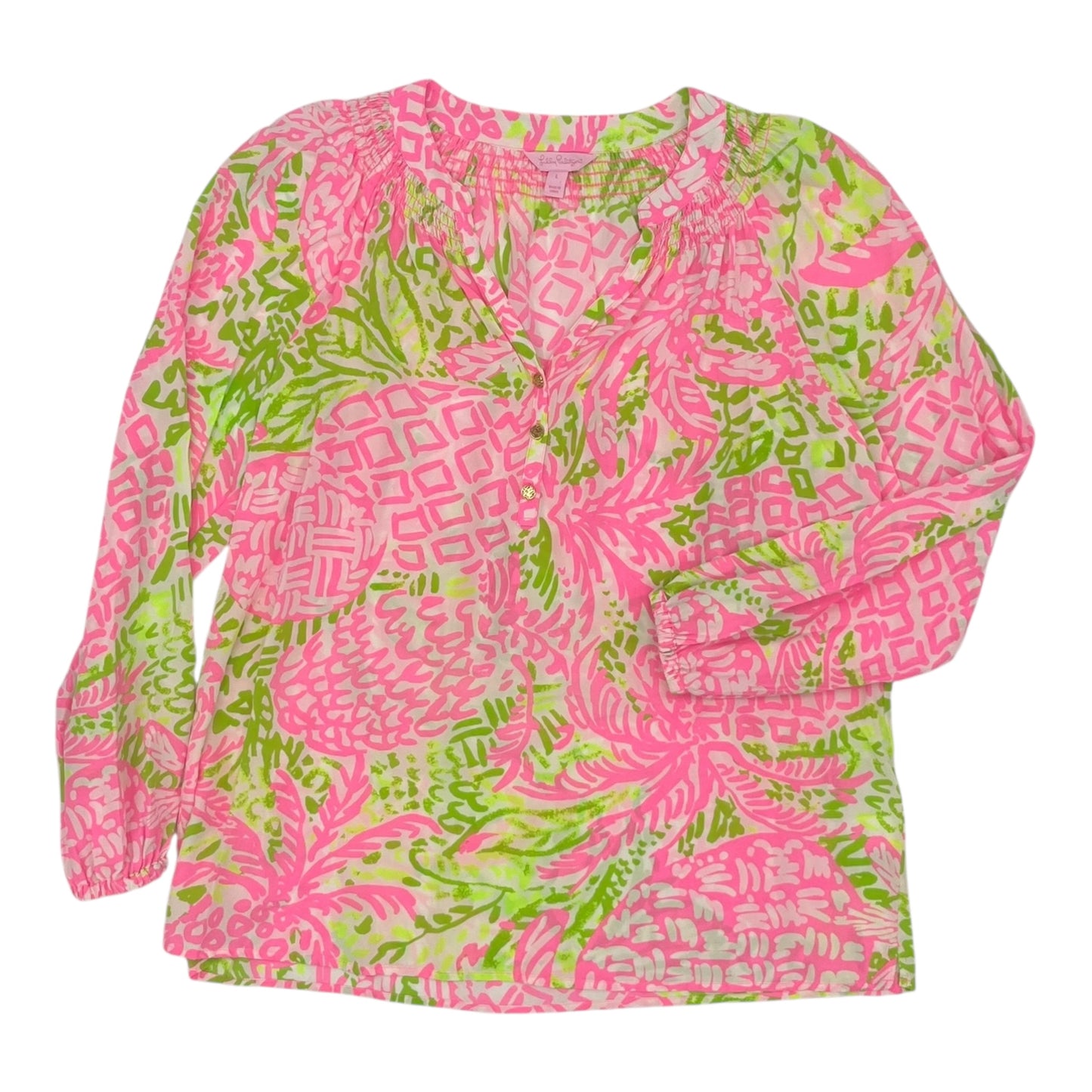 Top Ls Designer By Lilly Pulitzer In Green & Pink, Size:L