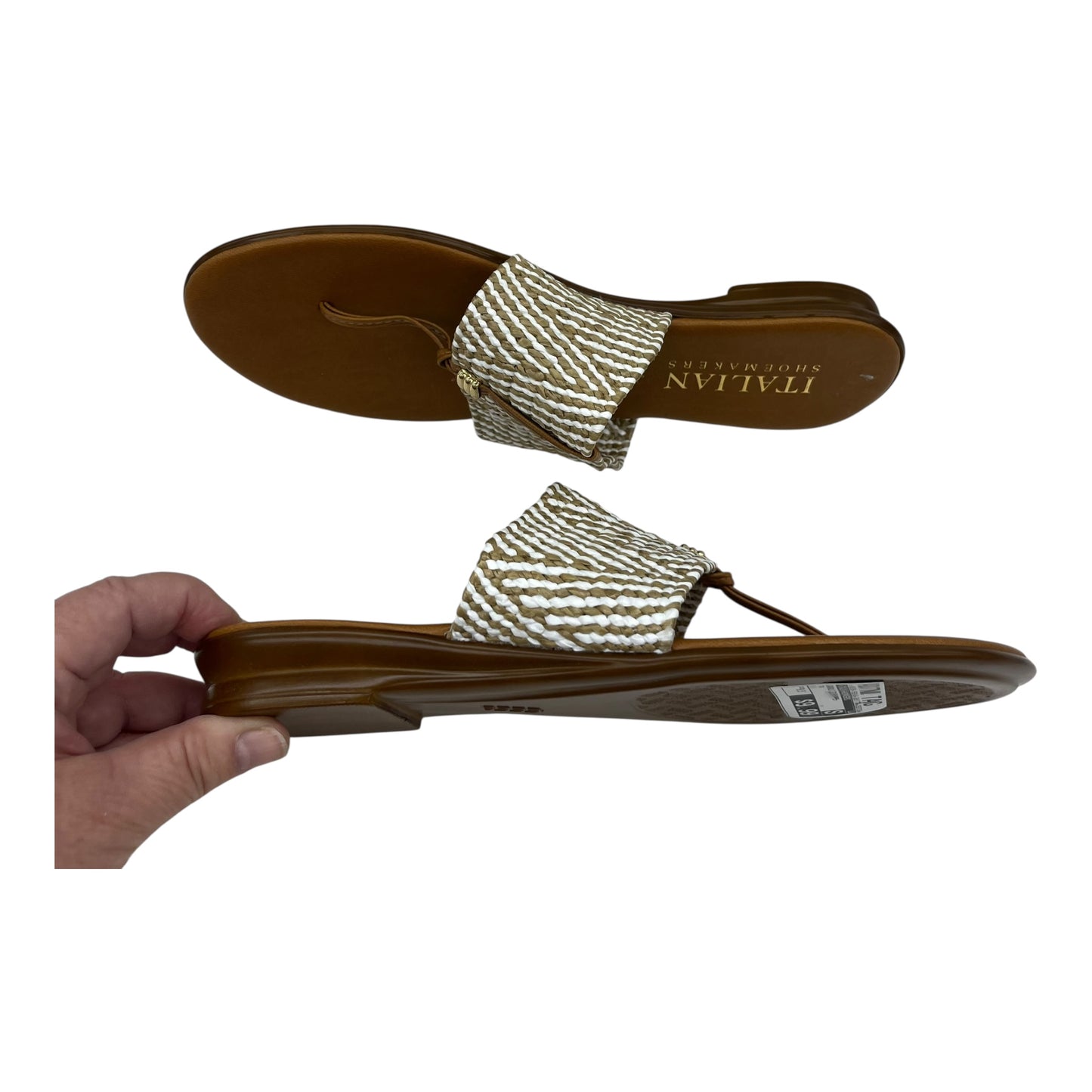 SANDALS FLIP FLOPS by ITALIAN SHOEMAKERS In TAN, Size: 9.5
