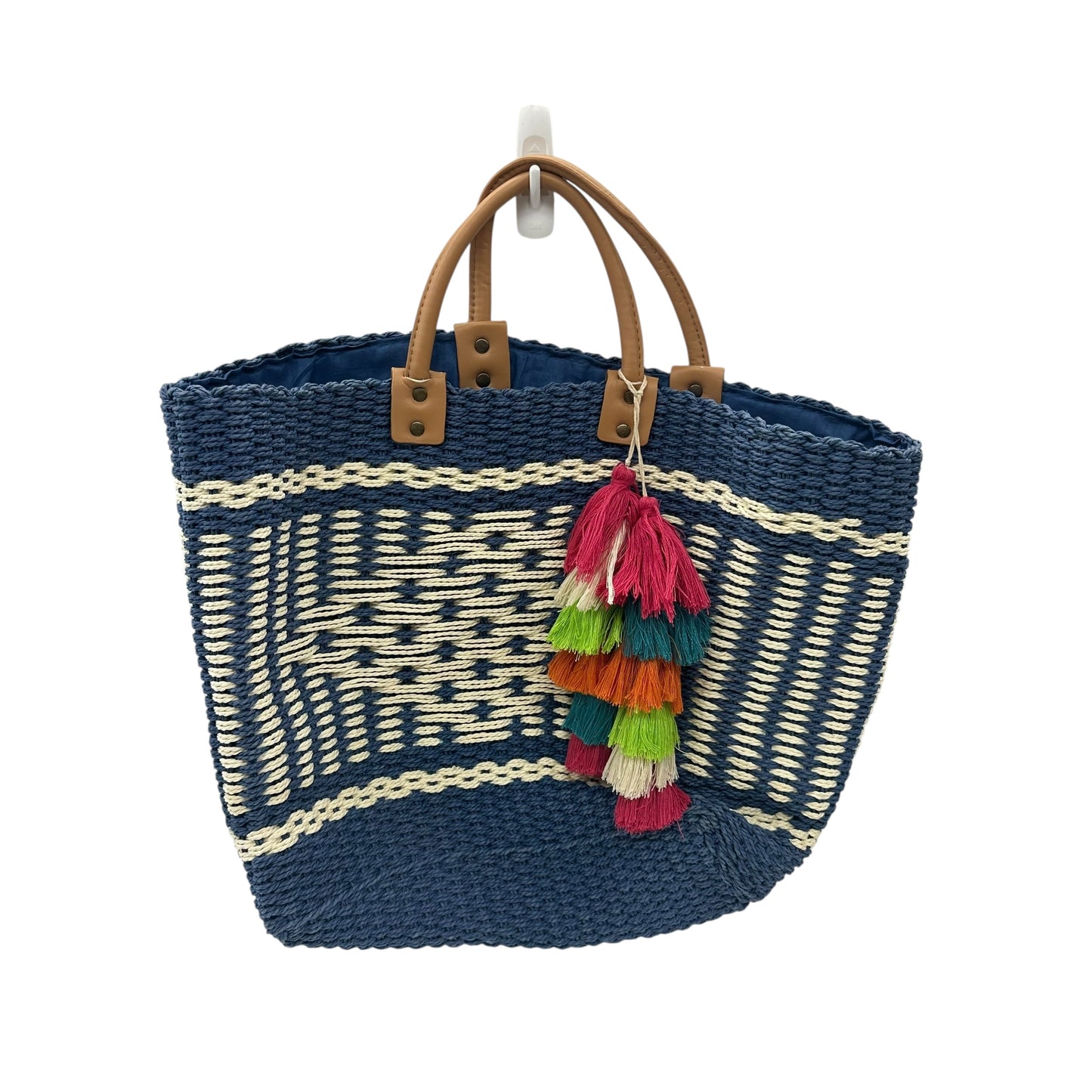 Handbag By Indigo Soul In Blue & Cream, Size:Medium