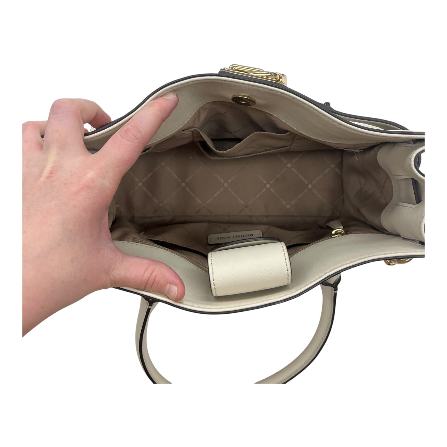 Handbag Designer By Michael Kors In Cream, Size:Large