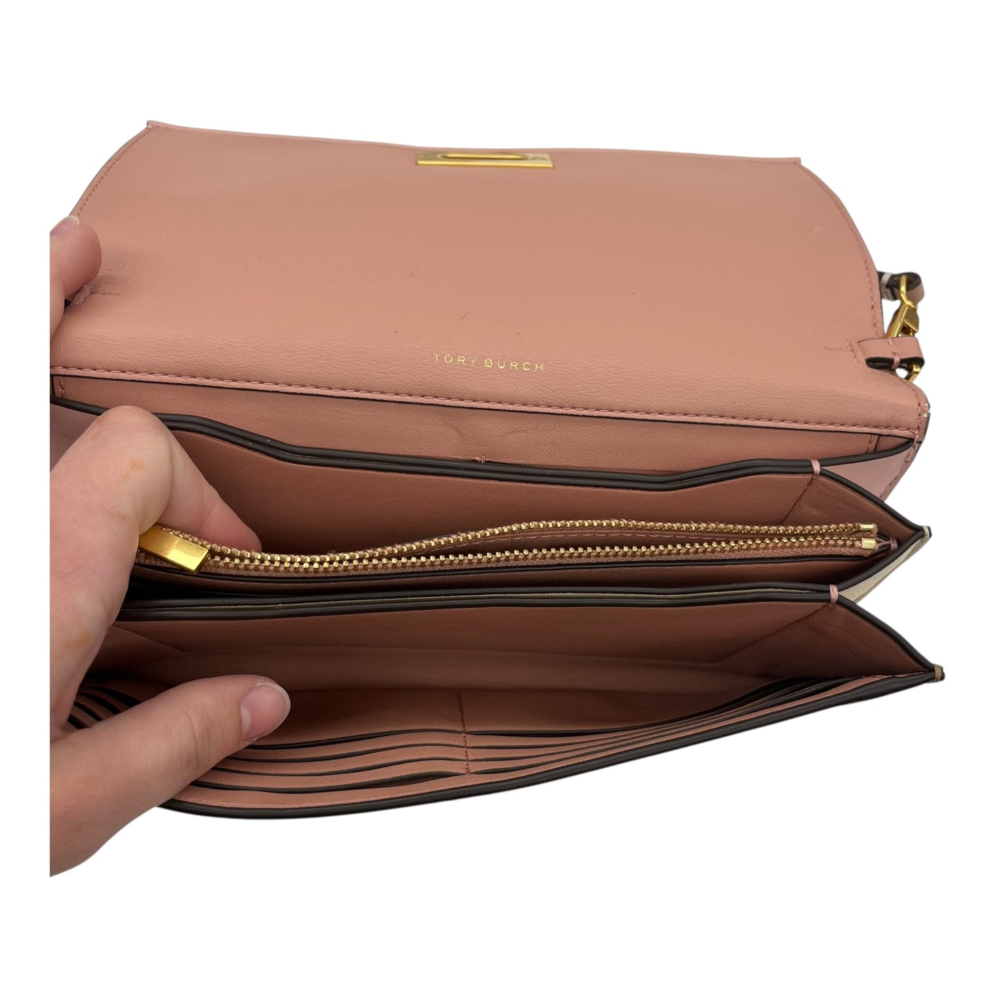 Crossbody Designer By Tory Burch In Cream & Pink, Size:Medium