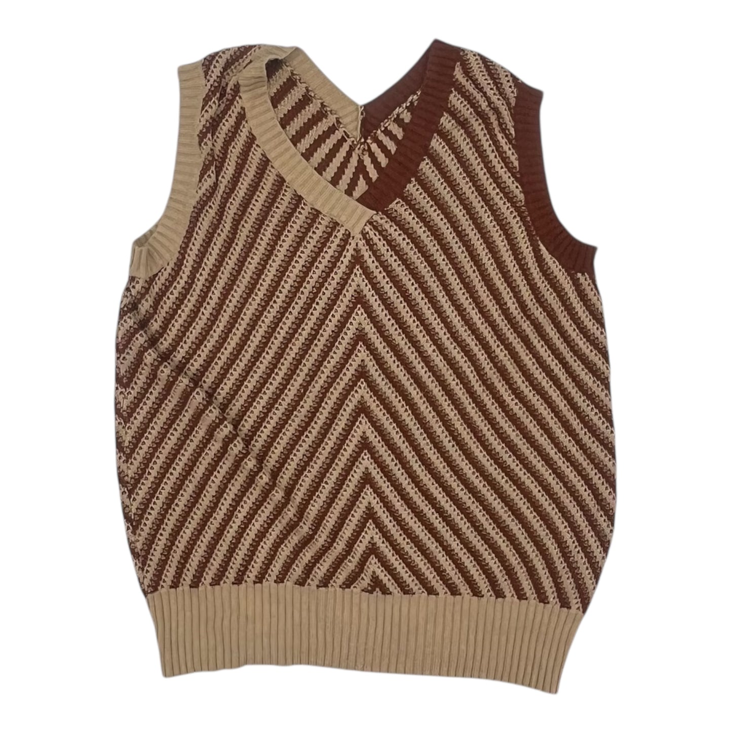 Vest Sweater By Clothes Mentor In Brown & Tan, Size:L