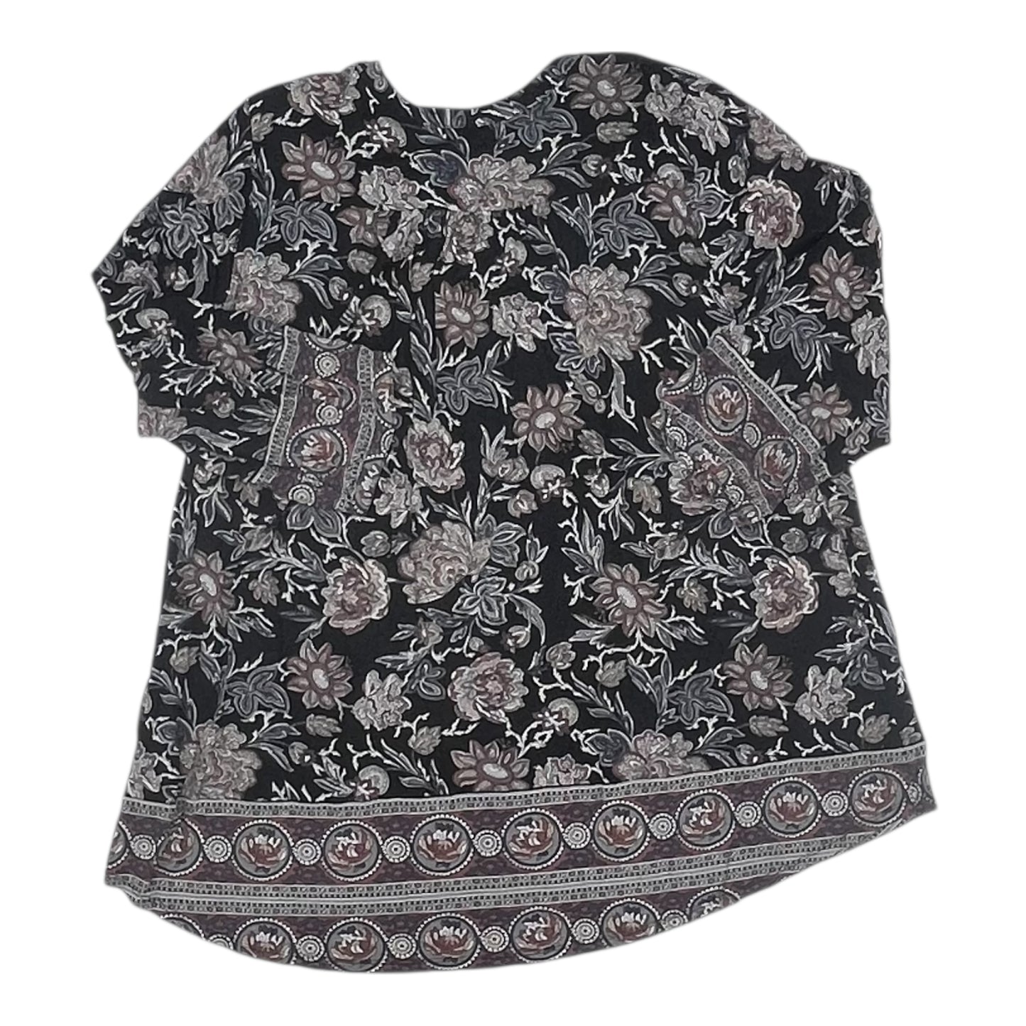 Blouse 3/4 Sleeve By Lucky Brand In Black & Brown, Size:2X