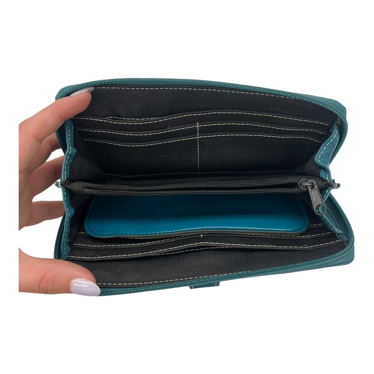 Wallet Leather By Clothes Mentor In Teal, Size:Medium