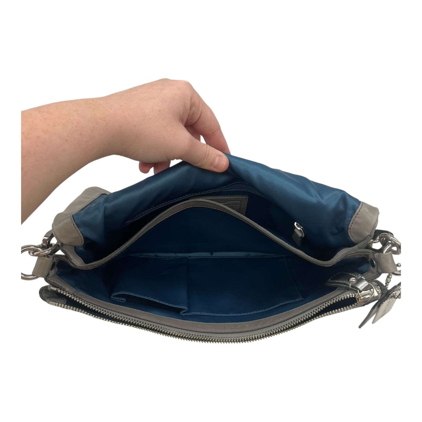 Handbag Designer By Coach In Grey, Size:Large