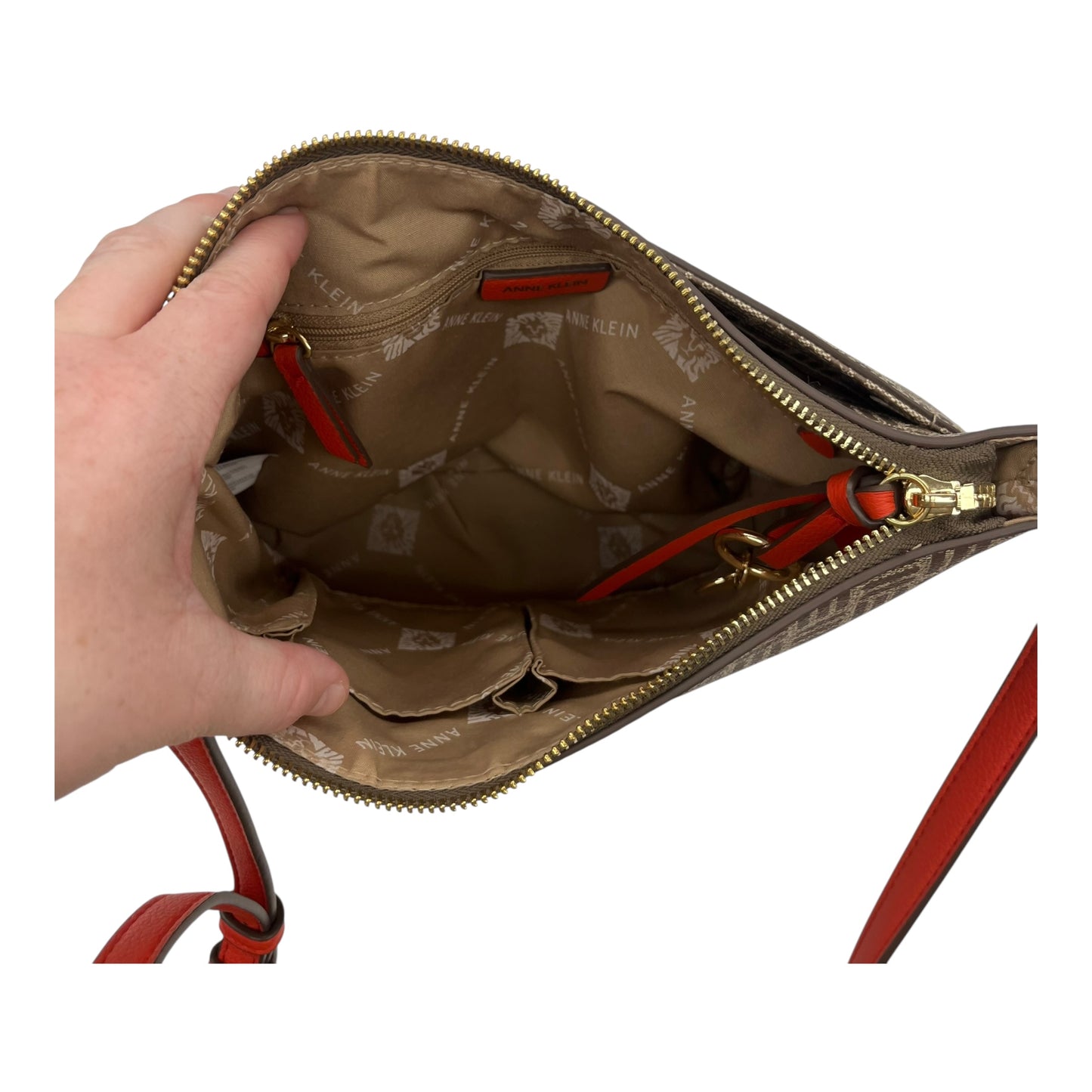 Crossbody By Anne Klein In Orange & Tan, Size:Medium
