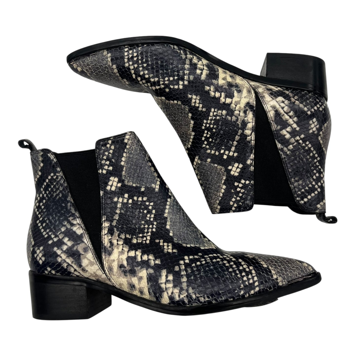 BOOTS ANKLE HEELS by MARC FISHER In SNAKESKIN PRINT, Size: 6