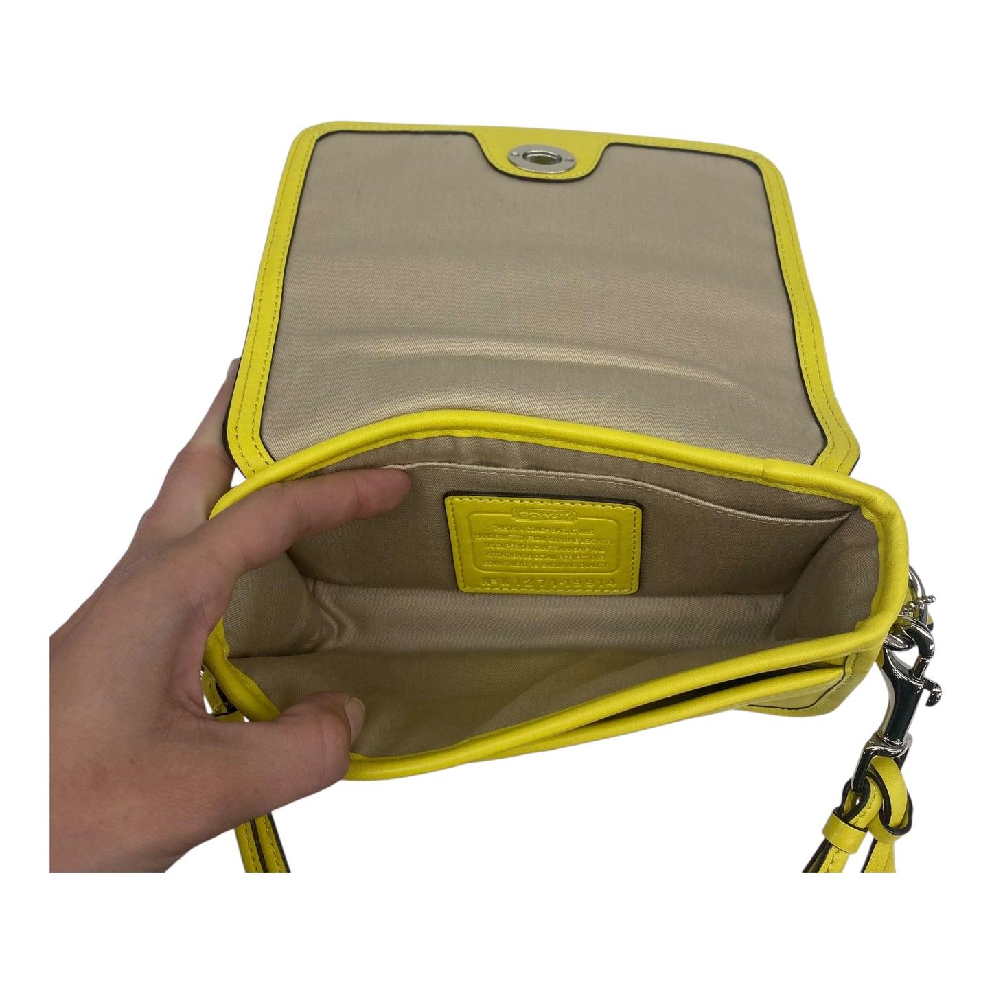 Crossbody Designer By Coach In Yellow, Size:Small