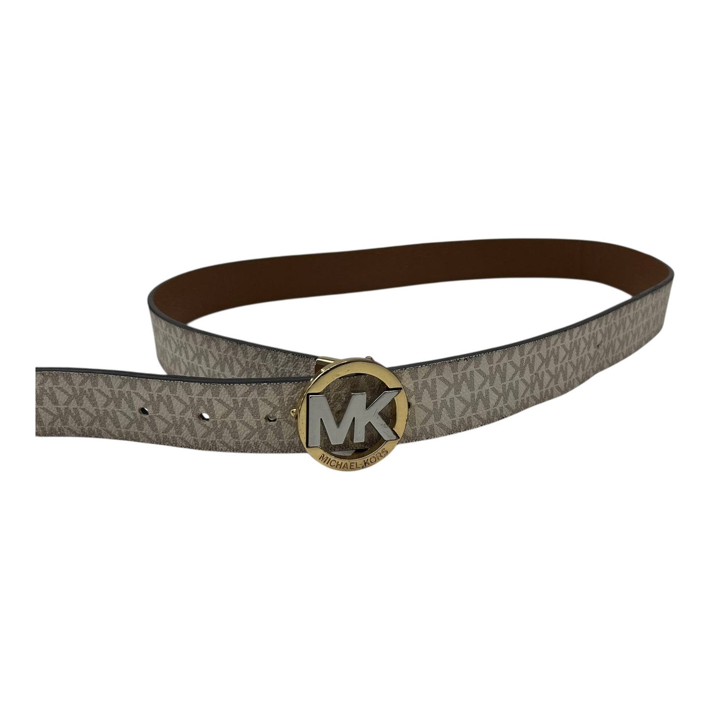 Belt Designer By Michael Kors In Brown & Cream