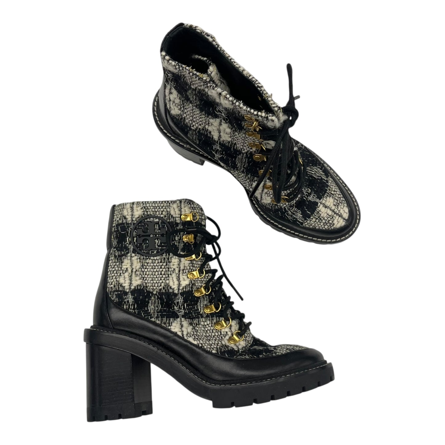 Boots Designer By Tory Burch In Black & Cream, Size:8