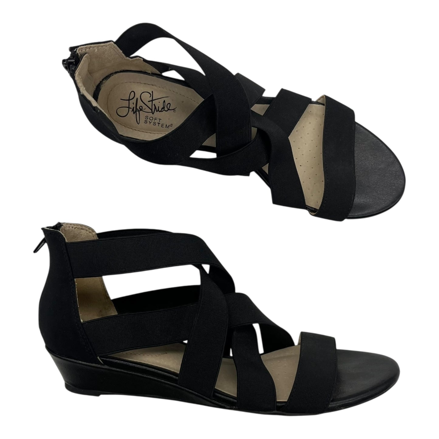 Sandals Heels Wedge By Life Stride In Black, Size:8